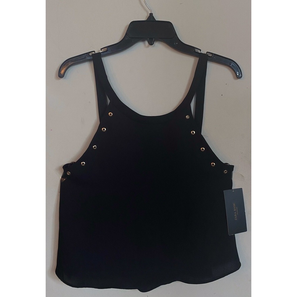 NWT Zara Basic Women's Studded Black Sleeveless Mini Blouse Tank Top Size M, $40